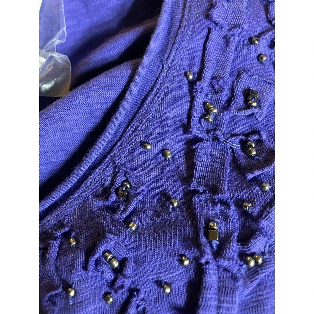 NWT Chico's Cotton Knit Tank Top PURPLE w/GUNMETAL BEADED Cut-Piece Trim SZ 2